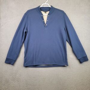 Eddie Bauer Men's Shirt Size Large Blue Henley Long Sleeve Thermal Sherpa Faux F